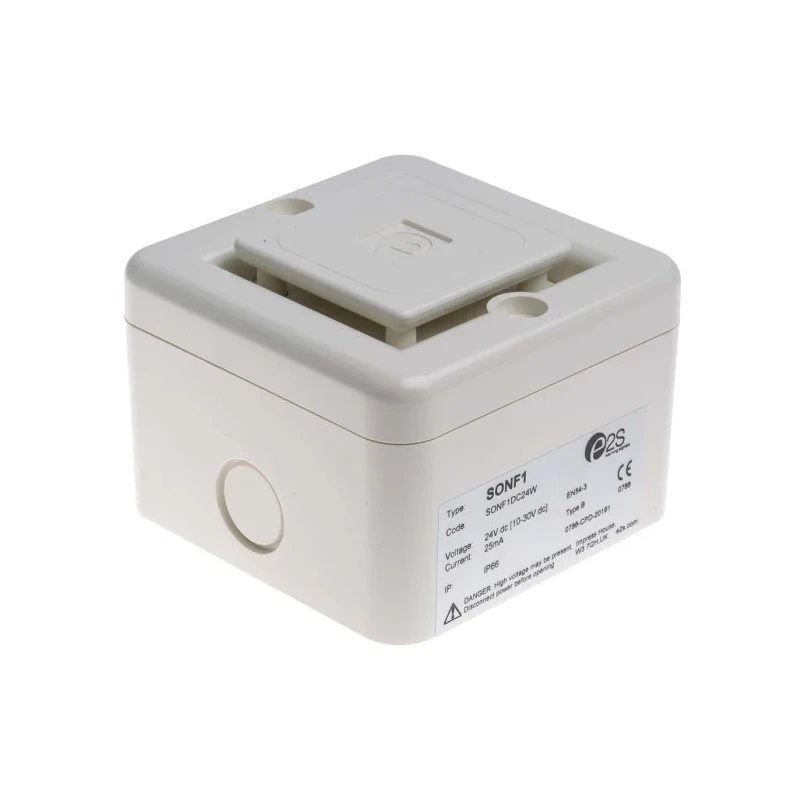 e2s SONF1 Series Electronic Sounder Surface Mount IP66, White ABS, DC 30V, 10-Tone 100dB @ 1m SONF1DC24W