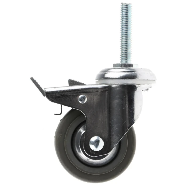Guitel Hervieu Braked Swivel Castor 70 kg Load Capacity 80 mm Rubber Wheel Chrome Plated Frame 155301420