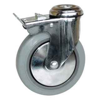 Guitel Hervieu Braked Swivel Castor, 80 kg Capacity, 100 mm Wheel Diameter, Rubber Wheel, Chrome Plated Pressed 145311420