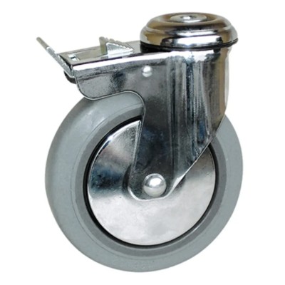 Guitel Hervieu Braked Swivel Castor, 80 kg Capacity, 100 mm Wheel Diameter, Rubber Wheel, Chrome Plated Pressed 145311420