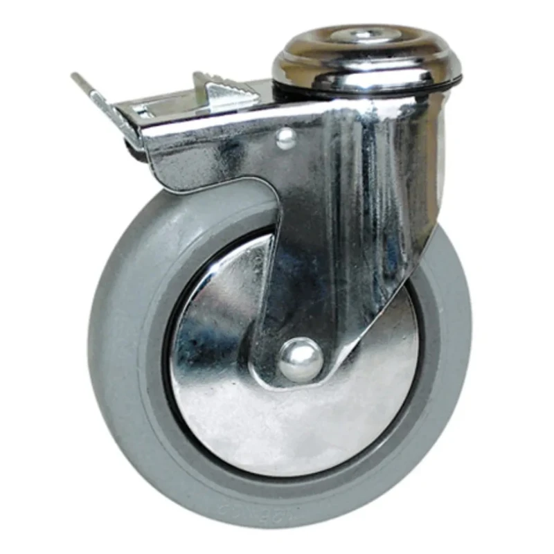 Guitel Hervieu Braked Swivel Castor, 80 kg Capacity, 100 mm Wheel Diameter, Rubber Wheel, Chrome Plated Pressed 145311420