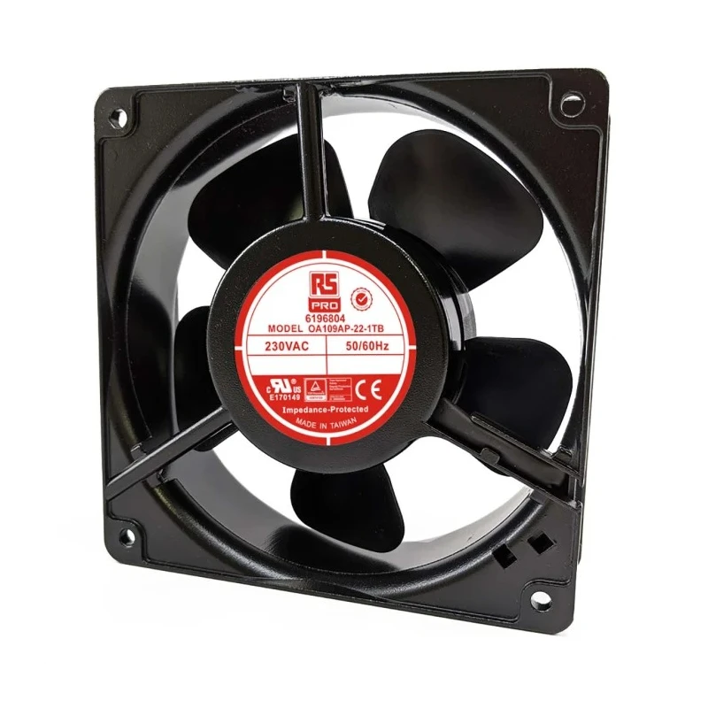RS PRO AC Dual Ball Bearing Axial Fan, 230V AC, 186.9 m³/h Airflow, 15 W Power, 90 mA Max Current, Rated, 120 mm Square IP44