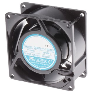 RS PRO AC Dual Bearing Axial Fan 115V AC, 51 m³/h Air Flow, 9 W, 120 mA Max, IP44, 80 mm Square Frame IP44