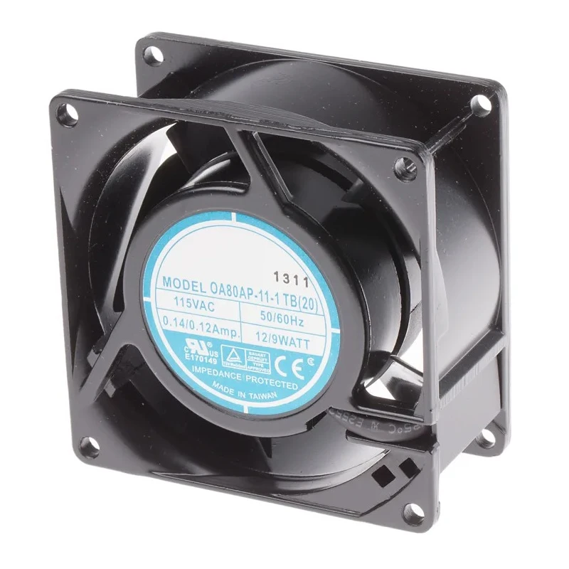 RS PRO AC Dual Bearing Axial Fan 115V AC, 51 m³/h Air Flow, 9 W, 120 mA Max, IP44, 80 mm Square Frame IP44