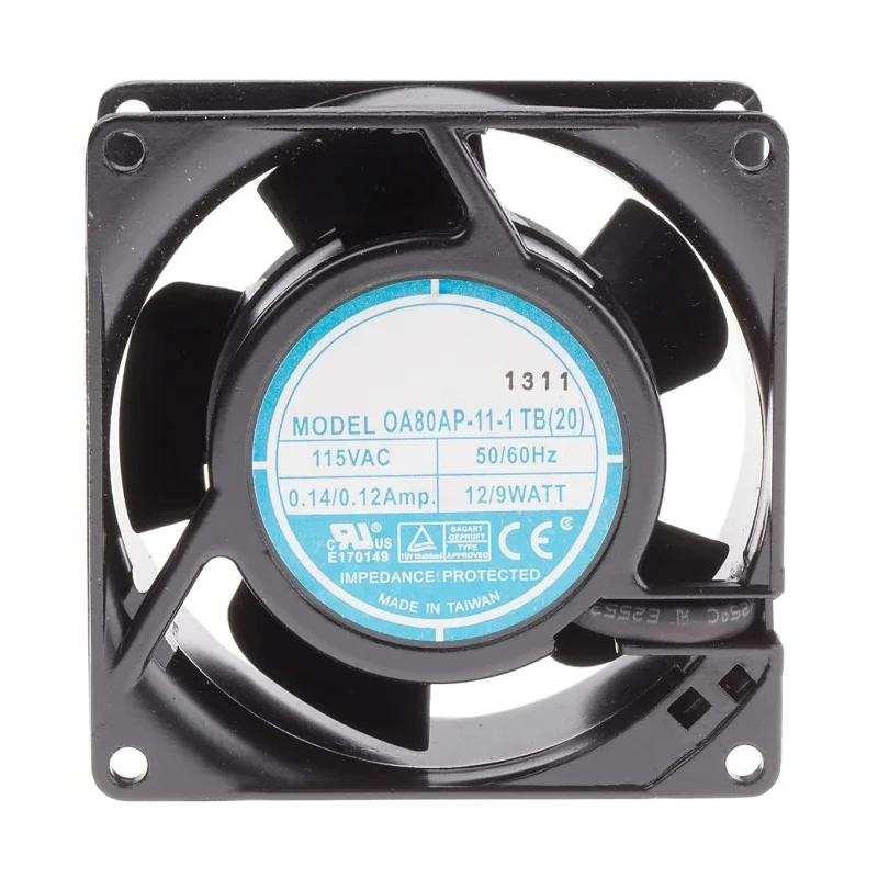 RS PRO AC Dual Bearing Axial Fan 115V AC, 51 m³/h Air Flow, 9 W, 120 mA Max, IP44, 80 mm Square Frame IP44