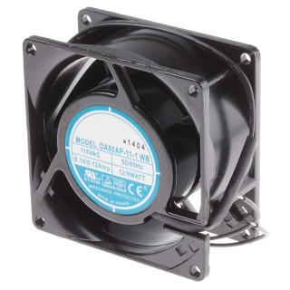 RS PRO AC Dual Ball Bearing 80 mm Square Frame Axial Fan, 115V AC, 9 W Power, 51 m³/h Air Flow, IP44 Rated IP44
