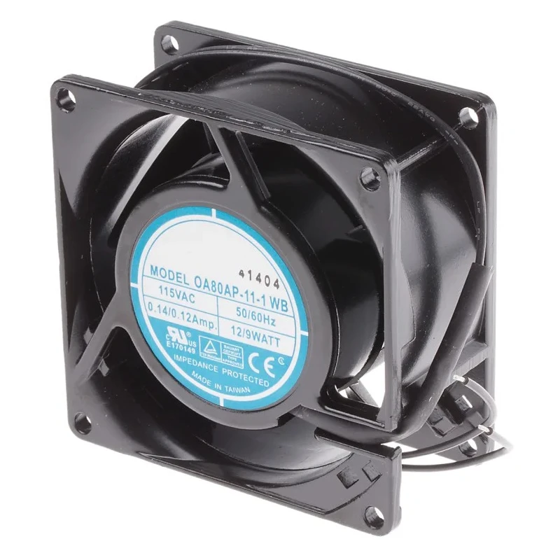 RS PRO AC Dual Ball Bearing 80 mm Square Frame Axial Fan, 115V AC, 9 W Power, 51 m³/h Air Flow, IP44 Rated IP44