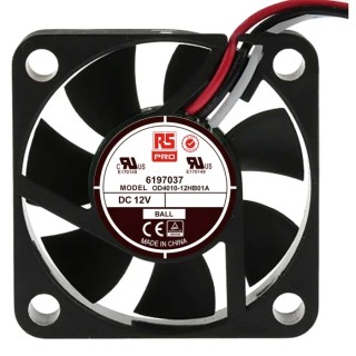 RS PRO Axial Fan, 12V DC, 11.9 m³/h Airflow, 1.2 W Power, 100 mA Max Current, Rated, 40 mm Frame, Square Frame, Ball IP44