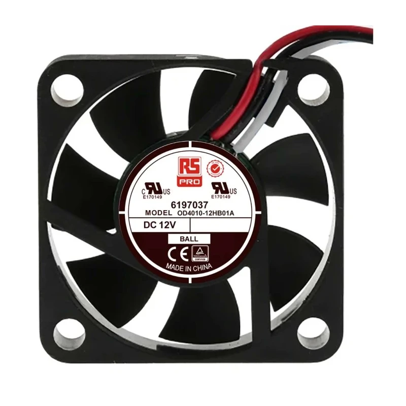 RS PRO Axial Fan, 12V DC, 11.9 m³/h Airflow, 1.2 W Power, 100 mA Max Current, Rated, 40 mm Frame, Square Frame, Ball IP44