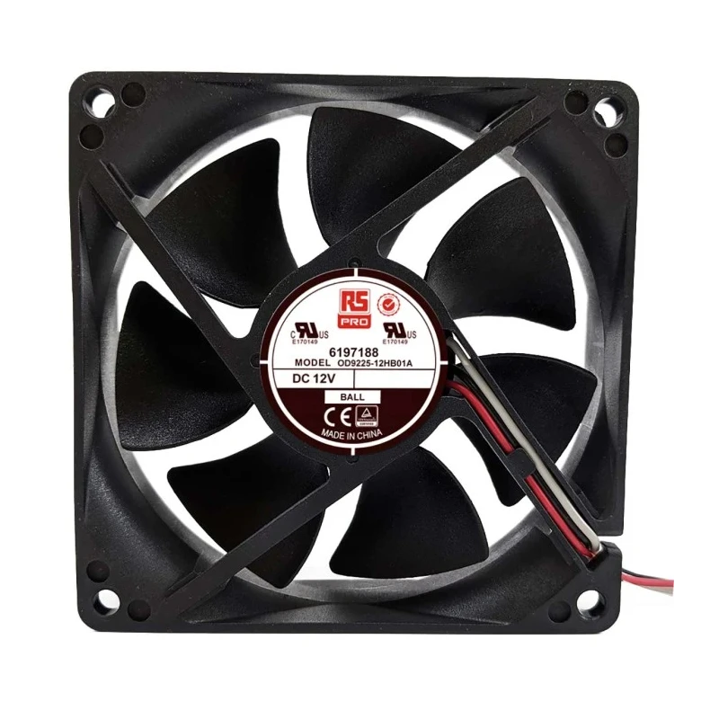RS PRO Axial Fan 12V DC 3W Power 90 m³/h Air Flow Ball Bearing 92.5 x 92.5 x 25 mm 619-7188