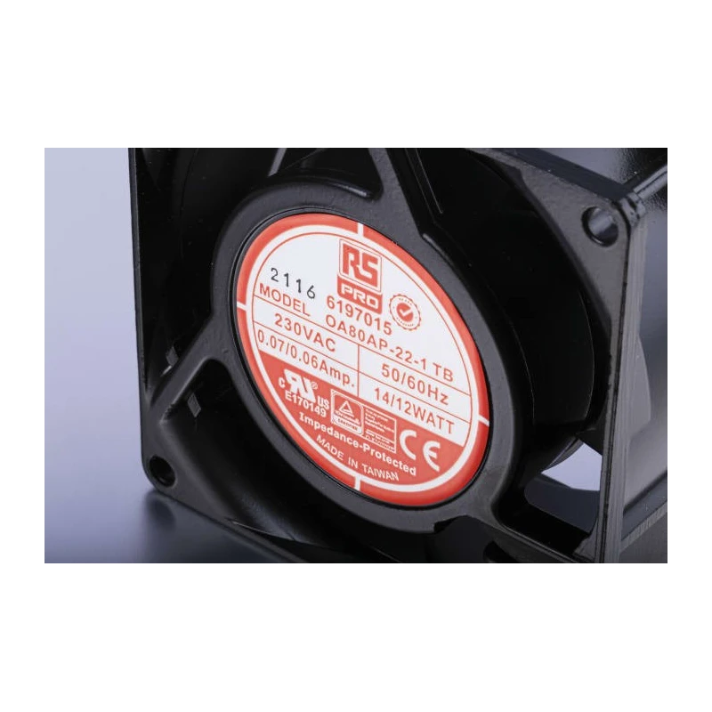 RS PRO AC Dual Bearing Axial Fan 230V AC 12W 51 m³/h 3000 RPM IP44 Square Frame 80 mm 38 mm IP44