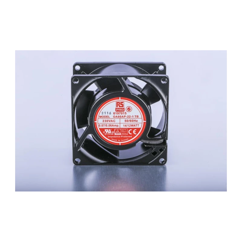 RS PRO AC Dual Bearing Axial Fan 230V AC 12W 51 m³/h 3000 RPM IP44 Square Frame 80 mm 38 mm IP44