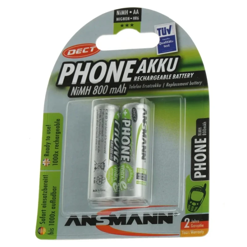Ansmann Ansmann MaxE AA Nickel Metal Hydride Rechargeable AA Battery 800 mAh 1.2 V Pack of 2 5030902