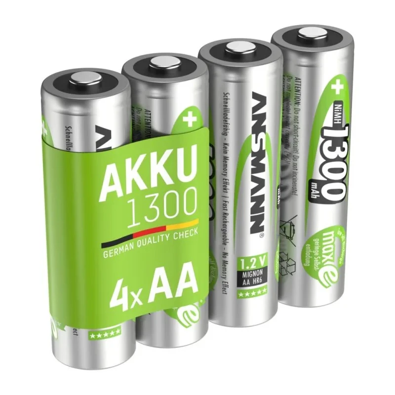 Ansmann Rechargeable AA Nickel Metal Hydride Battery 1.3 Ah Capacity 1.2 V Nominal Voltage Pack of 4 5030792
