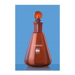 borosil-erlenmeyer-conical-flask-narrow-mouth-with-i-c-joint-glass-stopper-amber-100-ml-50190016-41061