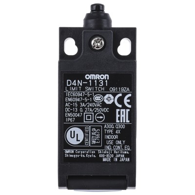 Omron D4n Series Plunger Limit Switch, 1 NO/1 NC, IP67 Rated Plastic Housing, Snap Action Contact 