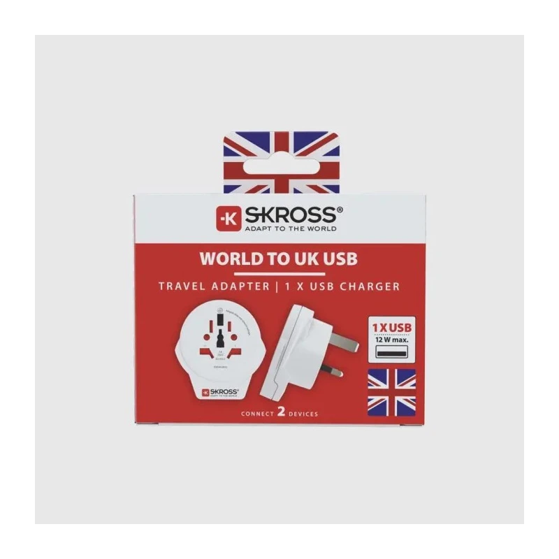 SKROSS Travel Adapter World UK, 13A, 250V USB Charging Port SKR-0087RS
