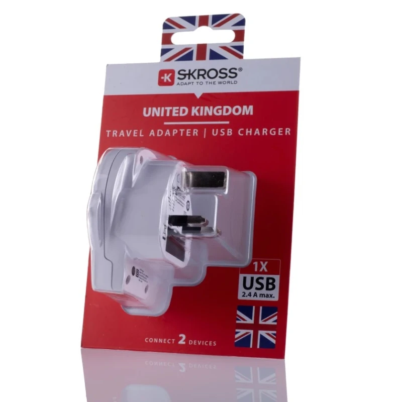 SKROSS Travel Adapter World UK, 13A, 250V USB Charging Port SKR-0087RS