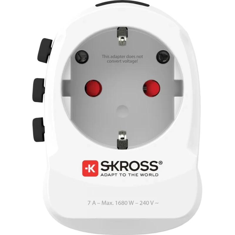 SKROSS Travel Adapter & Converter 6.3A 250V Euro Type F Schuko Plug Retractable Plugs SKR-0085RS