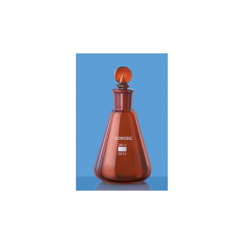 borosil-erlenmeyer-conical-flask-narrow-mouth-with-i-c-joint-glass-stopper-amber-25-ml-5019009-41059-1