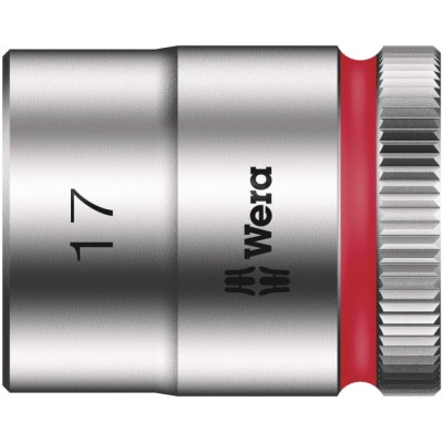 Wera 3/8 in Drive 17 mm 6 Point Hex Socket Chrome Vanadium Steel, Chrome Plated Finish 30mm Overall Length 05003562001