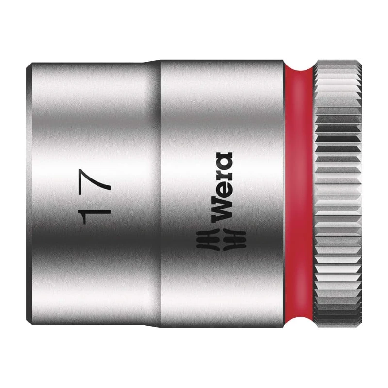 Wera 3/8 in Drive 17 mm 6 Point Hex Socket Chrome Vanadium Steel, Chrome Plated Finish 30mm Overall Length 05003562001