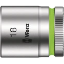 Wera 3/8 in Drive 18 mm 6 Point Hex Socket Chrome Vanadium Steel, 30mm Overall Length 05003563001