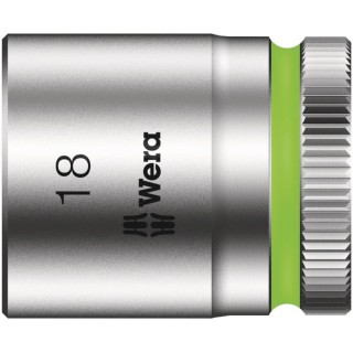 Wera 3/8 in Drive 18 mm 6 Point Hex Socket Chrome Vanadium Steel, 30mm Overall Length 05003563001
