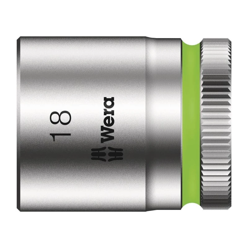 Wera 3/8 in Drive 18 mm 6 Point Hex Socket Chrome Vanadium Steel, 30mm Overall Length 05003563001
