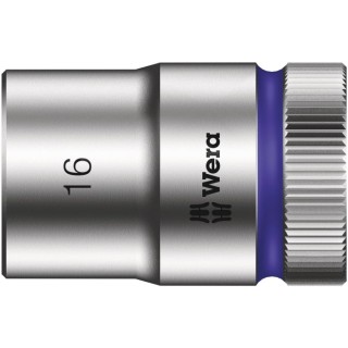 Wera Chrome Vanadium Steel 16 mm 6 Point Hex Socket with 1/2 in Drive, 37mm Overall Length 05003607001