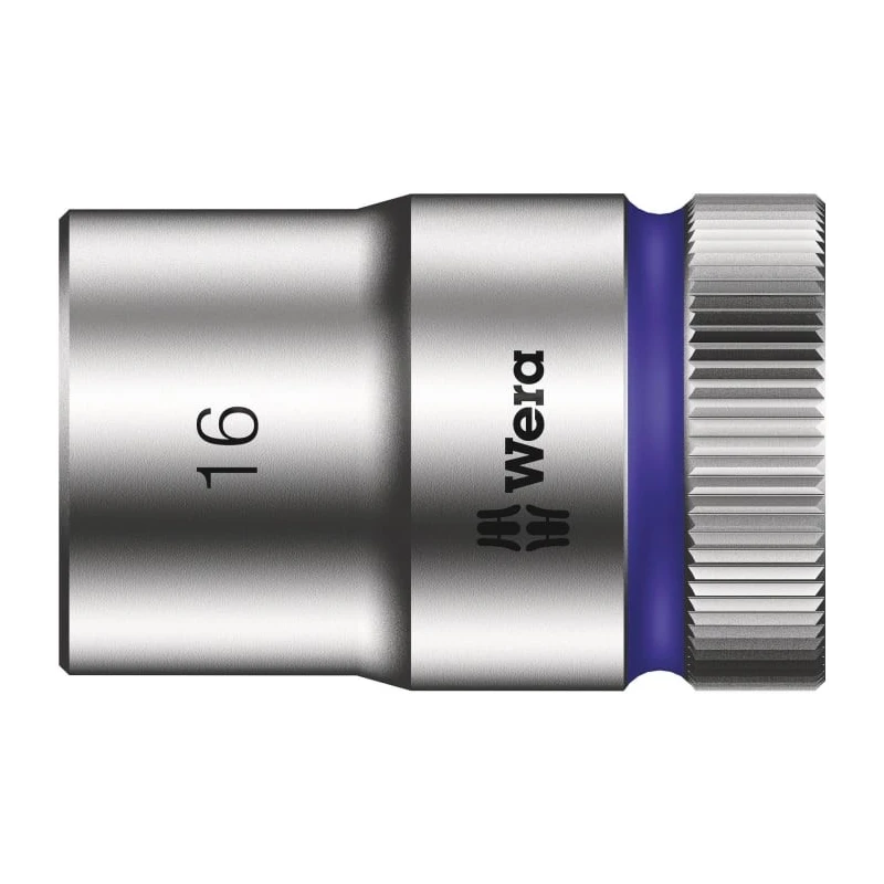 Wera Chrome Vanadium Steel 16 mm 6 Point Hex Socket with 1/2 in Drive, 37mm Overall Length 05003607001