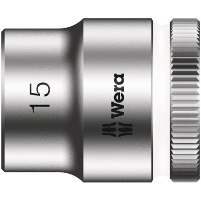 Wera 3/8 in Drive 15 mm 6 Point Hex Socket Chrome Vanadium Steel 29mm Overall Length 05003560001