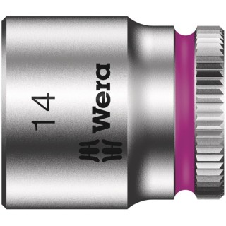 Wera 1/4 in Drive 14 mm 6 Point Hex Socket Chrome Vanadium Steel, 23mm Overall Length 05003513001