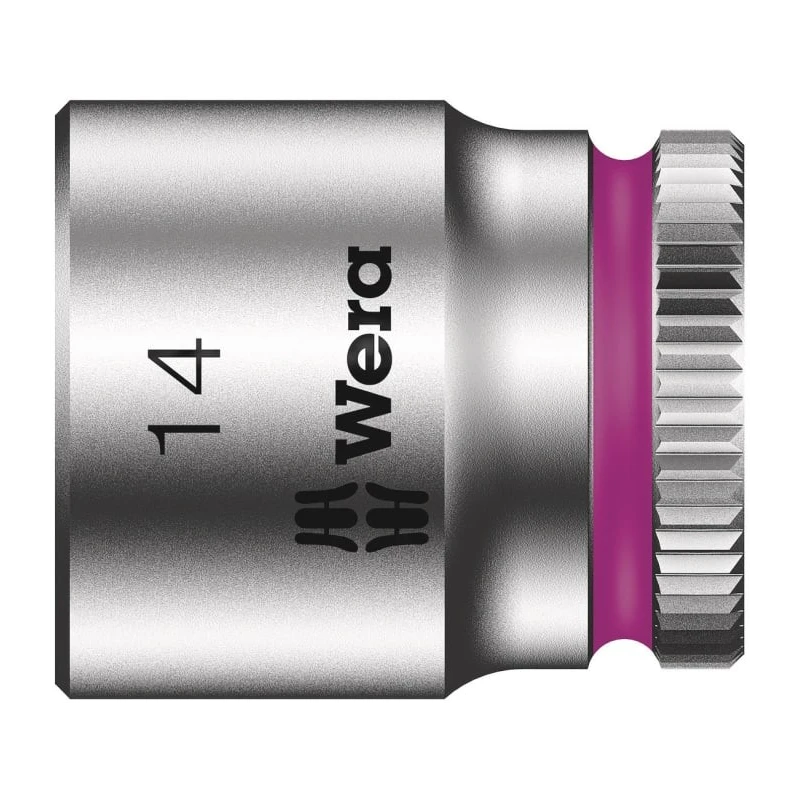 Wera 1/4 in Drive 14 mm 6 Point Hex Socket Chrome Vanadium Steel, 23mm Overall Length 05003513001