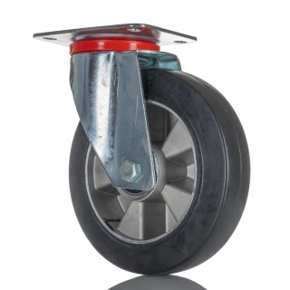 RS PRO Heavy Duty Swivel Castor 460 kg Load Capacity 200 mm Rubber Wheel Aluminium Hub 621-9064