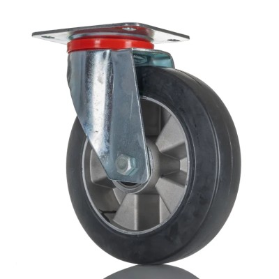 RS PRO Heavy Duty Swivel Castor 460 kg Load Capacity 200 mm Rubber Wheel Aluminium Hub 621-9064