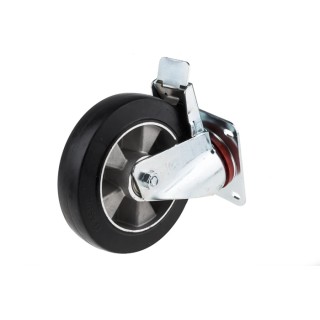 RS PRO Braked Swivel Castor Wheel 460 kg Load Capacity 200 mm Diameter Rubber Tyre Aluminium Hub Bearing 621-9086