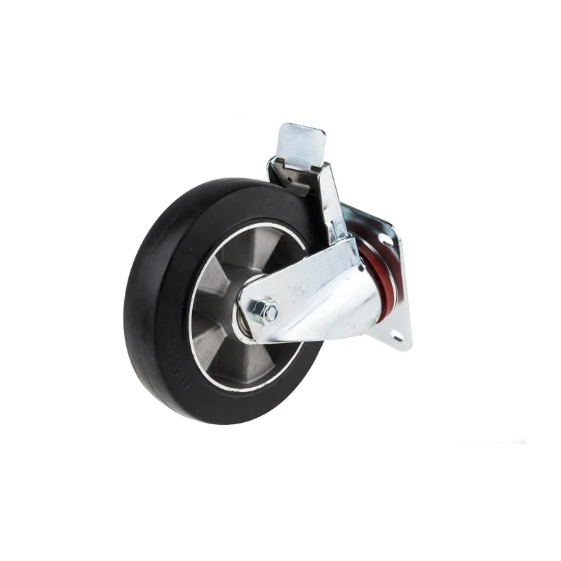 RS PRO Braked Swivel Castor Wheel 460 kg Load Capacity 200 mm Diameter Rubber Tyre Aluminium Hub Bearing 621-9086