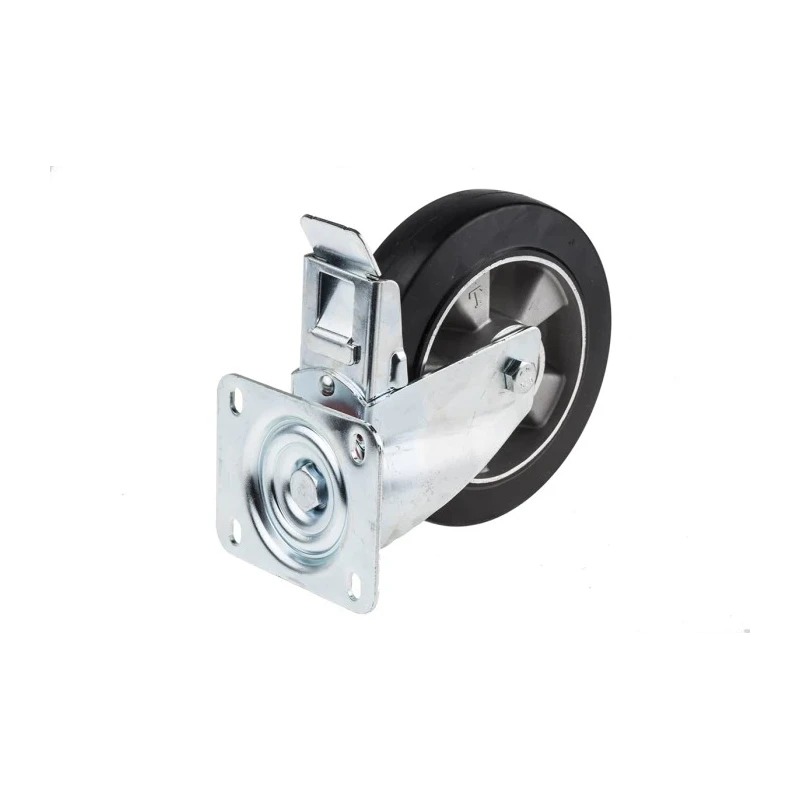 RS PRO Braked Swivel Castor Wheel 460 kg Load Capacity 200 mm Diameter Rubber Tyre Aluminium Hub Bearing 621-9086