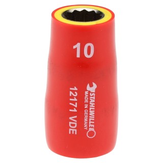STAHLWILLE 3/8 in Drive 10 mm 12 Point Hex Socket VDE 1000V Approved Chrome Plated Steel 45mm Overall Length 2380010