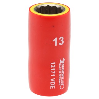 STAHLWILLE 3/8 in Drive 13 mm 12 Point Hex Chrome Plated VDE/1000V Approved Socket 48mm Overall Length 2380013
