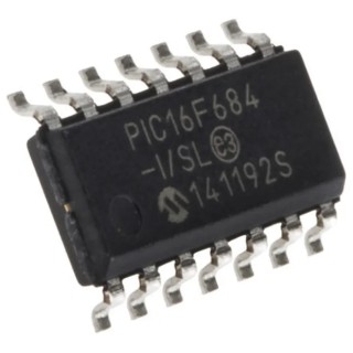 Microchip 8-Bit PIC16F Microcontroller, 20 MHz, 256B FLASH, 14-Pin SOIC PIC16F684-I/SL