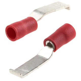 RS PRO Hooked Insulated Crimp Blade Terminal 16.8 mm Blade Length, 22 AWG to 16 AWG, Red 624-1207