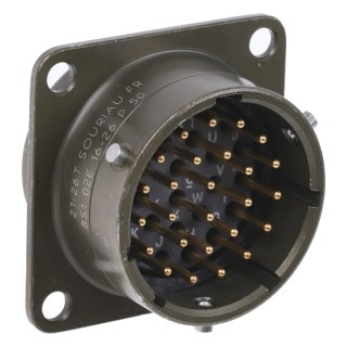 Souriau Sunbank by Eaton Copper Alloy Straight 26 Way Panel Mount MIL Spec Circular Connector 500V 7.5A 85102E1626P50
