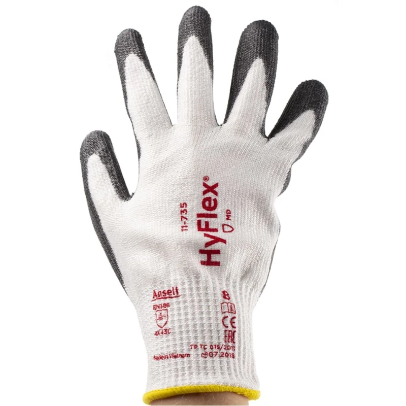 Ansell HyFlex 11-735 White Nylon Work Gloves, Size 8, Polyurethane Coating 11735080
