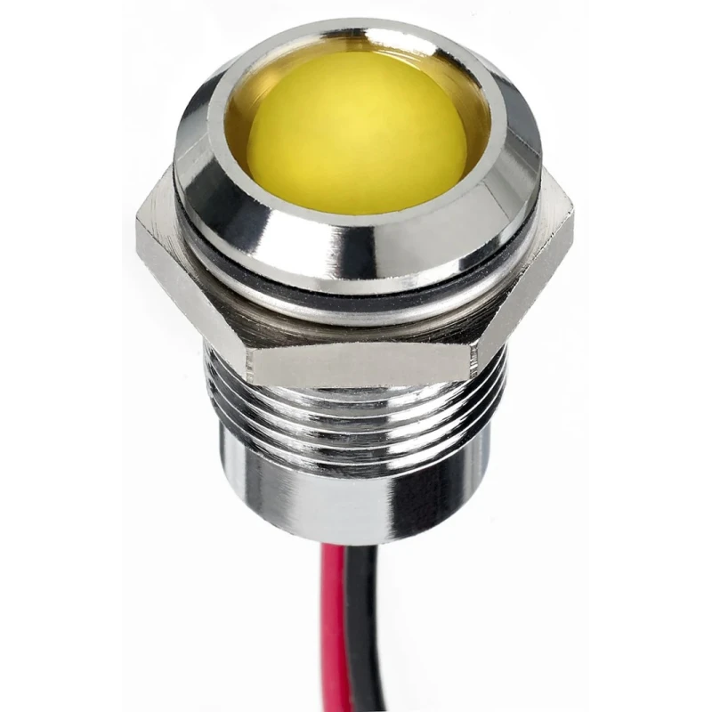 RS PRO Yellow Panel Mount Indicator 24V dc 20mA Lead Wire Termination IP67 Prominent 130-1086