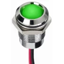 RS PRO Green Panel Mount Indicator, 24V DC, 20mA, Lead Wire Termination, IP67, Prominent Bezel, Model 130-1085