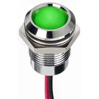 RS PRO Green Panel Mount Indicator, 24V DC, 20mA, Lead Wire Termination, IP67, Prominent Bezel, Model 130-1085