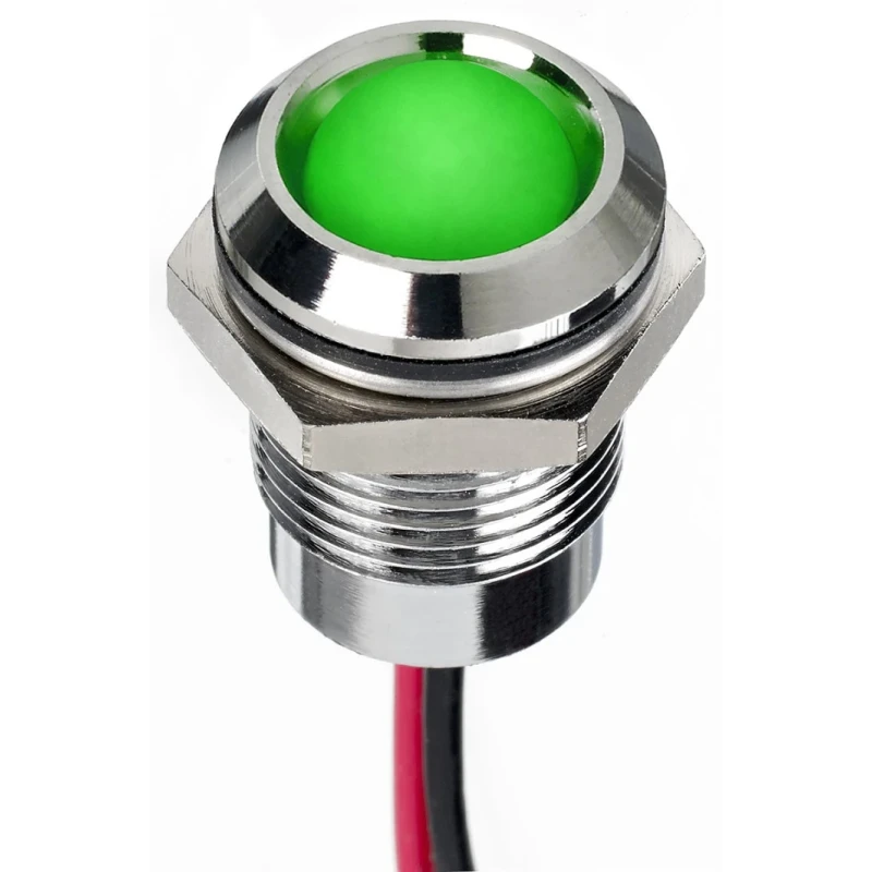 RS PRO Green Panel Mount Indicator, 24V DC, 20mA, Lead Wire Termination, IP67, Prominent Bezel, Model 130-1085