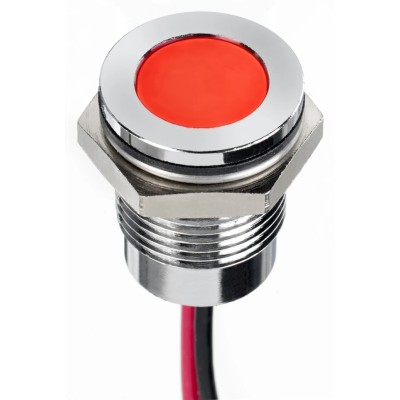 RS PRO Red Panel Mount Indicator 1.8V DC, 3.3V DC, 20mA, Lead Wire Termination, IP67, Flush Bezel, Silver 130-1094